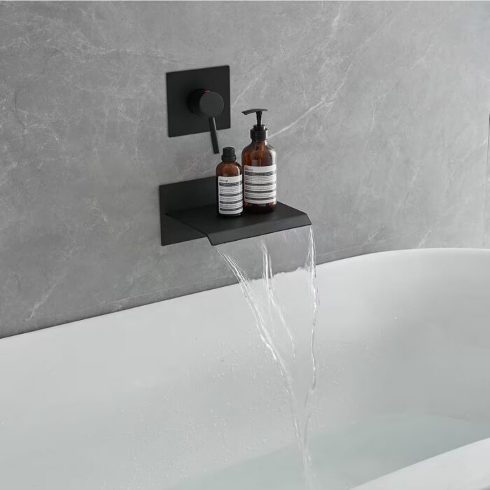 Single Handle Wall Mount Spout Waterfall Tub Faucet Bathtub Filler in Matte Black
